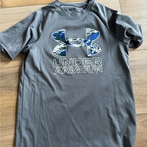 Under Armour Charcoal Tee with Camouflage Blue Logo